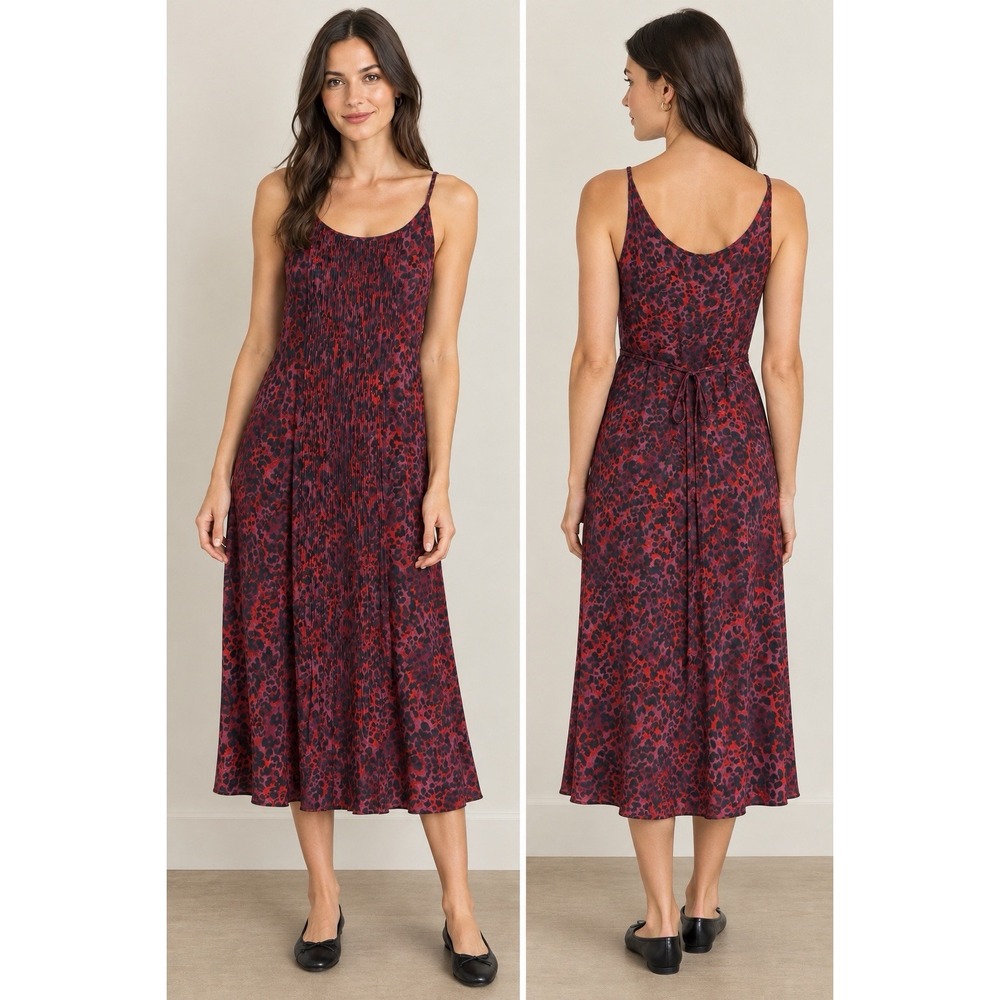 Maurices Slip Dress Red Purple Leopard Animal Print Pleated Cami Midi Medium NWT